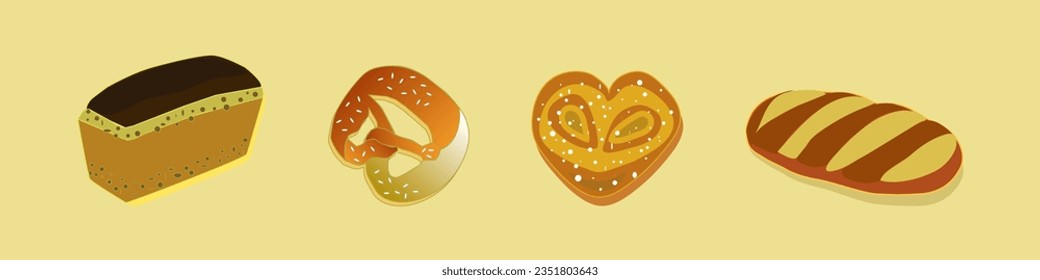 A set of bakery products with a bread, kalatch, roll and long loaf.