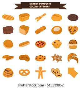 Set of bakery products color flat icon for web and mobile design