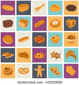 Set of bakery products color flat icon for web and mobile design