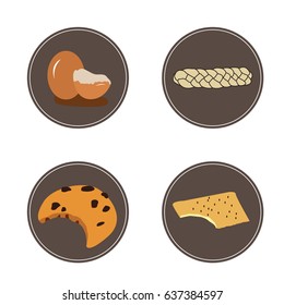 Set of bakery products con colored buttons, Vector illustration