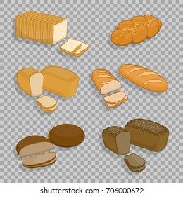 Set of bakery products isolated on a transparent background