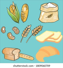 Set of bakery products.Bakery product icons for menu,recipe book.Cartoon bakery product vector illustration