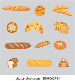 Set of bakery products.Bakery product icons for menu,recipe book.Cartoon bakery product vector illustration
