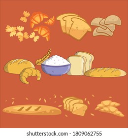 Set of bakery products.Bakery product icons for menu,recipe book.Cartoon bakery product vector illustration