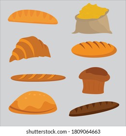 Set of bakery products.Bakery product icons for menu,recipe book.Cartoon bakery product vector illustration