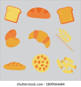 Set of bakery products.Bakery product icons for menu,recipe book.Cartoon bakery product vector illustration