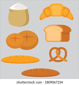 Set of bakery products.Bakery product icons for menu,recipe book.Cartoon bakery product vector illustration