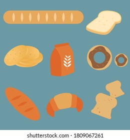 Set of bakery products.Bakery product icons for menu,recipe book.Cartoon bakery product vector illustration