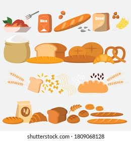 Set of bakery products.Bakery product icons for menu,recipe book.Cartoon bakery product vector illustration