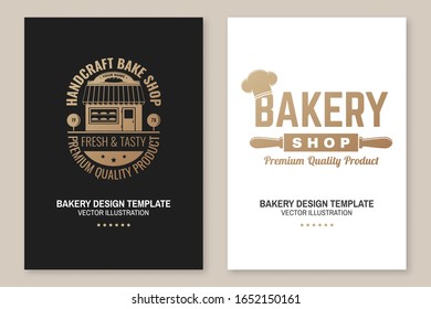 Set of Bakery shop badge. Vector. Concept for badge, shirt, label, print, stamp, tee. Design with windmill, rolling pin, dough, wheat ears silhouette. For restaurant identity objects, packaging menu