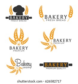 Set of Bakery shop emblem, labels, logo and design elements. Bread and wheat. Vector illustration