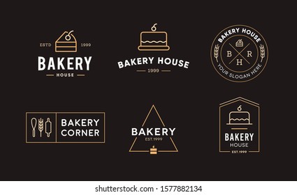 Set of Bakery shop logo design with minimal and vintage style 