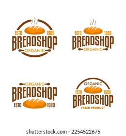 conjunto de logotipo de la panadería, etiqueta, placa, emblema. estilo vintage. Trigo dorado. Aislado sobre fondo blanco. Ilustración vectorial, logotipo de forma circular.