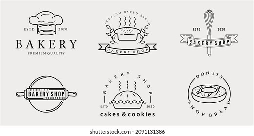 set of bakery shop logo line art simple minimalist vector illustration template icon graphic design. bundle collection of various restaurant and cafe for symbol and sign business with typography