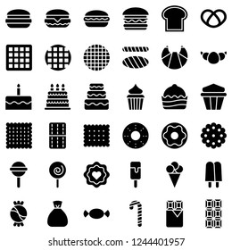 set of bakery and sweets solid black icon.