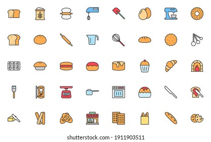 Set mit feinen Backwaren-Symbolen, gebacken, Brot