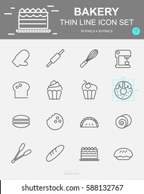 Set of  Bakery Vector Line Icons. Includes bread, bakery, cake, cookie and more. 50 x 50 Pixel.