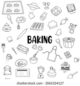 Set For Baking Doodles. Bakery, Confectionery And Confectionery, Tools, Dishes, Equipment And Ingredients For Cooking. 