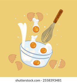 
Set of baking illustrations. Elements: dough mixing, bakery, cooking, egg beater, sweet products, desserts, pastry concept. Vector illustration isolated on white background for posters, and banners.
