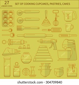 Set of baking ingredients for design menus, recipes. Vector Illustration.