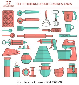 Set of baking ingredients for design menus, recipes. Vector Illustration.