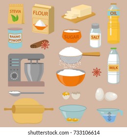 Set Of Baking Ingredients In Flat Style