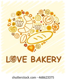 Set of baking love bakery hand-drawn for your advertising. Vector illustration