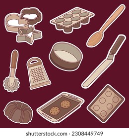 Set of Baking Tools Cute Sticker Illustration