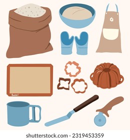 Set of Baking Tools and Utensils Cute Hand Drawn Illustration