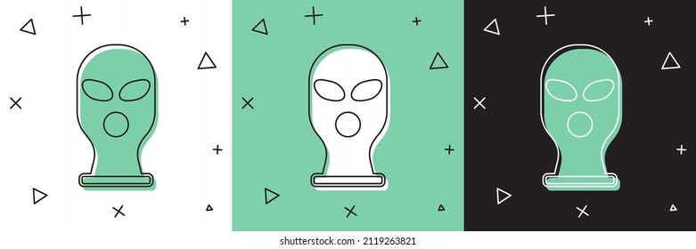 Set Balaclava icon isolated on white and green, black background. A piece of clothing for winter sports or a mask for a criminal or a thief.  Vector