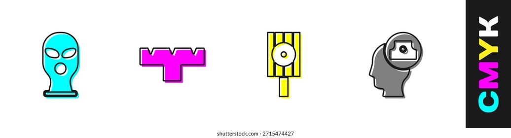 Conjunto de pasamontañas, accesorio de pluma de marcador, tapa de boquilla de aerosol e icono. Vector