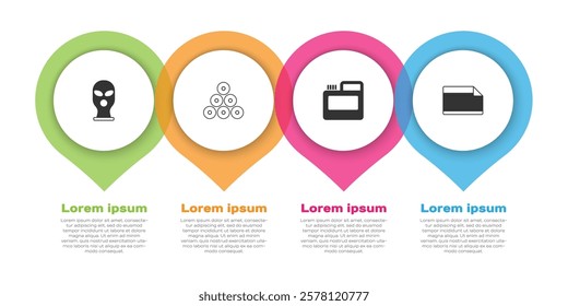 Set Balaclava, Paint spray can, Paint, gouache, jar, dye and Paper adhesive sticker. Business infographic template. Vector
