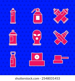 Set Balaclava, Spray can nozzle cap, Marker pen, Paint spray,  and  icon. Vector