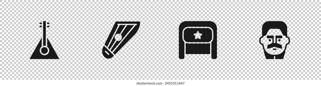 Set Balalaika, Kankles, Ushanka and Joseph Stalin icon. Vector