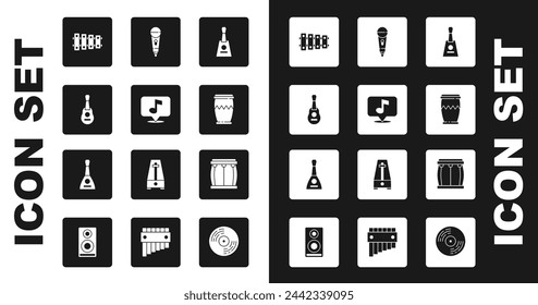 Set Balalaika, Musical note, Guitar, Xylophone, Drum, Microphone,  and  icon. Vector