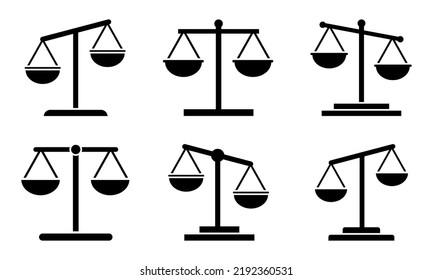 Set of balance libra vector icons. Judgment, judge, justice sign. Judge scale symbol. Vector 10 EPS.