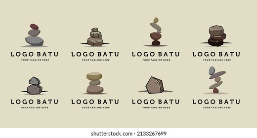 Conjunto de diseño de ilustración de vectores con logotipo de Roca equilibrada o Roca balanceadora. Plantilla de logotipo de equilibrio de rock de mano pintada. Colección exclusiva del vector de ilustración Balancing Zen Stones