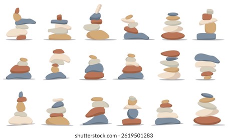Conjunto de balanceo de piedra zen sobre un fondo blanco. Ilustración vectorial
