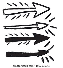 Set of balck and white arrows designs. Vector illustration of monochrome pointers.
