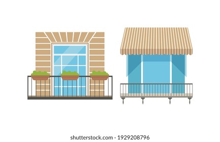 Set Set mit Balkonfenstern, Modernen und Retro House Facade Design Elements Vektorgrafik