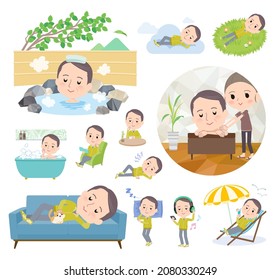A set of bald Middle age man in sportswear about relaxing.It's vector art so easy to edit.