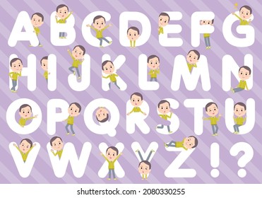 A set of bald Middle age man in sportswear designed with alphabet.It's vector art so easy to edit.