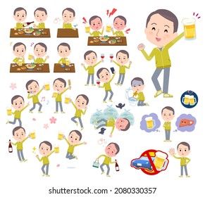 A set of bald Middle age man in sportswear related to alcohol.It's vector art so easy to edit.