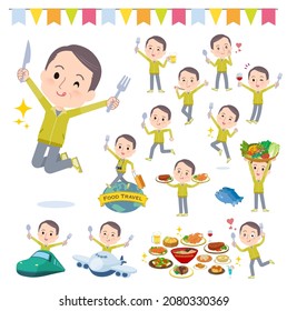A set of bald Middle age man in sportswear on food events.It's vector art so easy to edit.