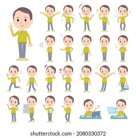 A set of bald Middle age man in sportswear with who express various emotions.It's vector art so easy to edit.