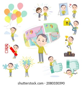 A set of bald Middle age man in sportswear on success and positive.It's vector art so easy to edit.