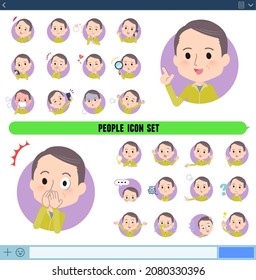 A set of bald Middle age man in sportswear with expresses various emotions In icon format.It's vector art so easy to edit.