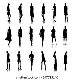 Set of bald style female silhouettes