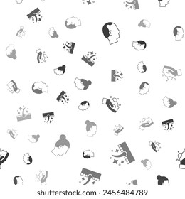 Set Baldness, Oil for hair care treatment, Shaving foam on hand and Hairstyle on seamless pattern. Vector