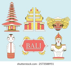 set of Bali landmarks tourism and traditional culture